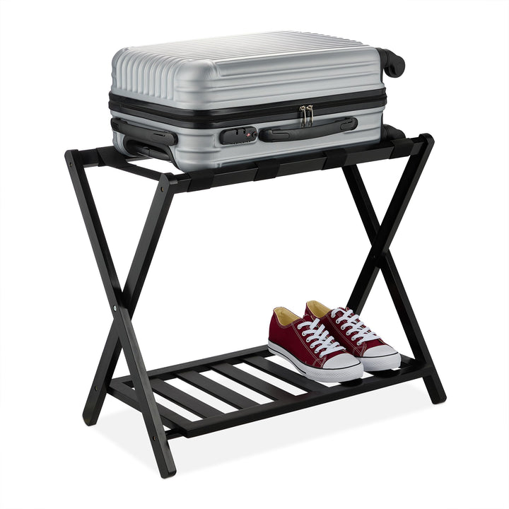 Relaxdays Kofferständer, klappbar, Bambus, HBT: 58,5x68,5x38 cm, Gepäckständer mit Ablage, Kofferabl