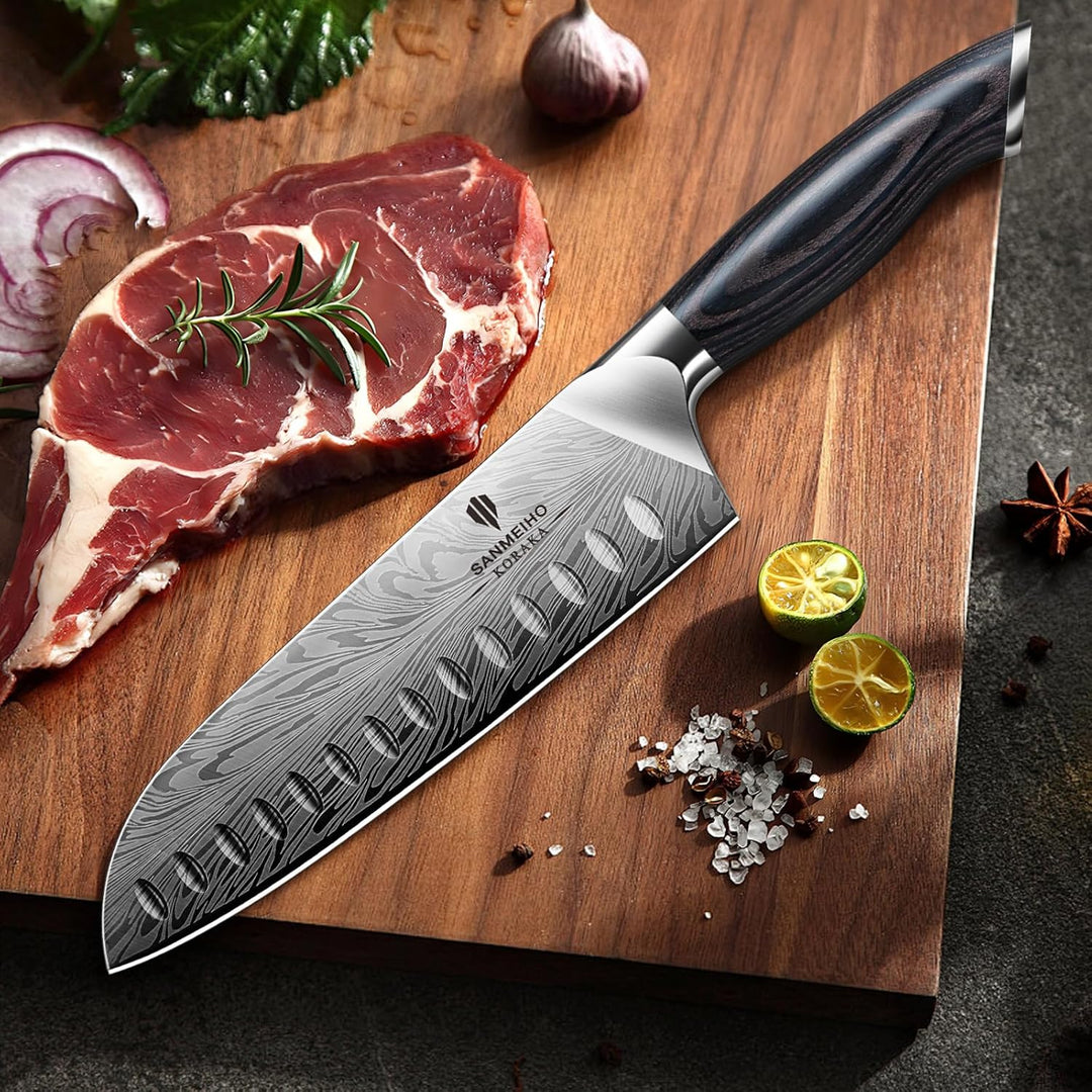 Küchenmesser aus Pulverstahl, Japanisches Kochmesser Santokumesser, 18 cm Professionelle Chefmesser