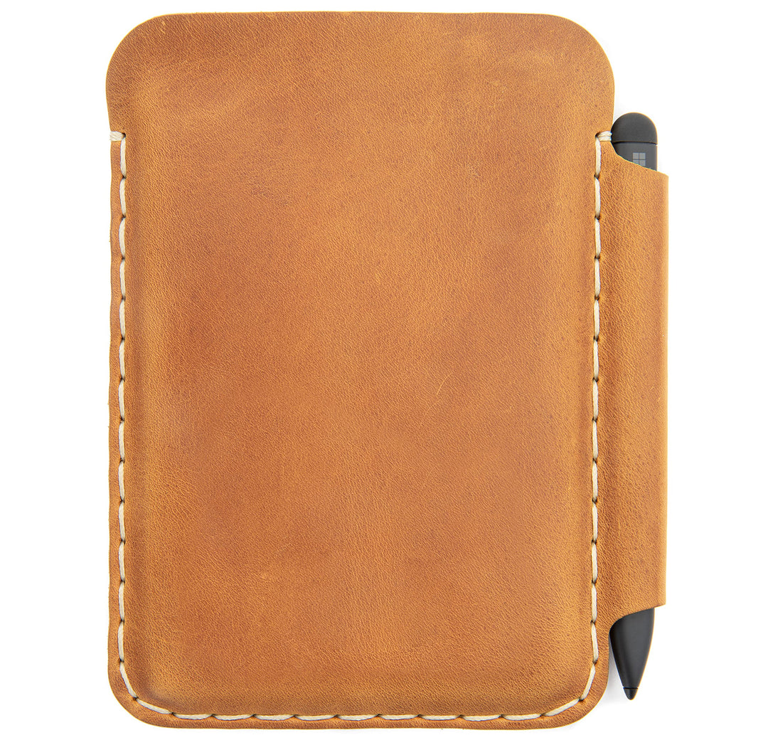 Leder Tasche für Microsoft Surface Duo mit PEN Tasche (für Duo 1 mit Bumper, Hellbraun) für Duo 1 mi
