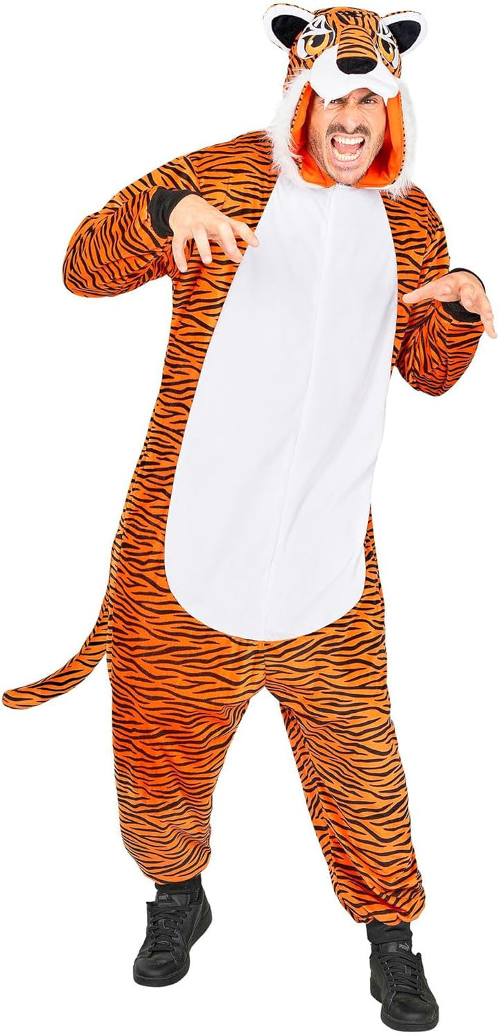 W WIDMANN MILANO Party Fashion - Tier Overall für Erwachsene, weicher Plüsch Jumpsuit mit Kapuze, Ti