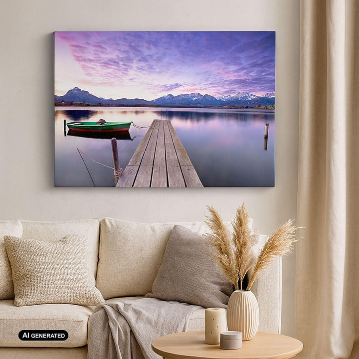 Bilder auf Leinwand 100x70cm Leinwandbild mit Rahmen See Berge Wasser Gross Wanddeko Bild Schlafzimm