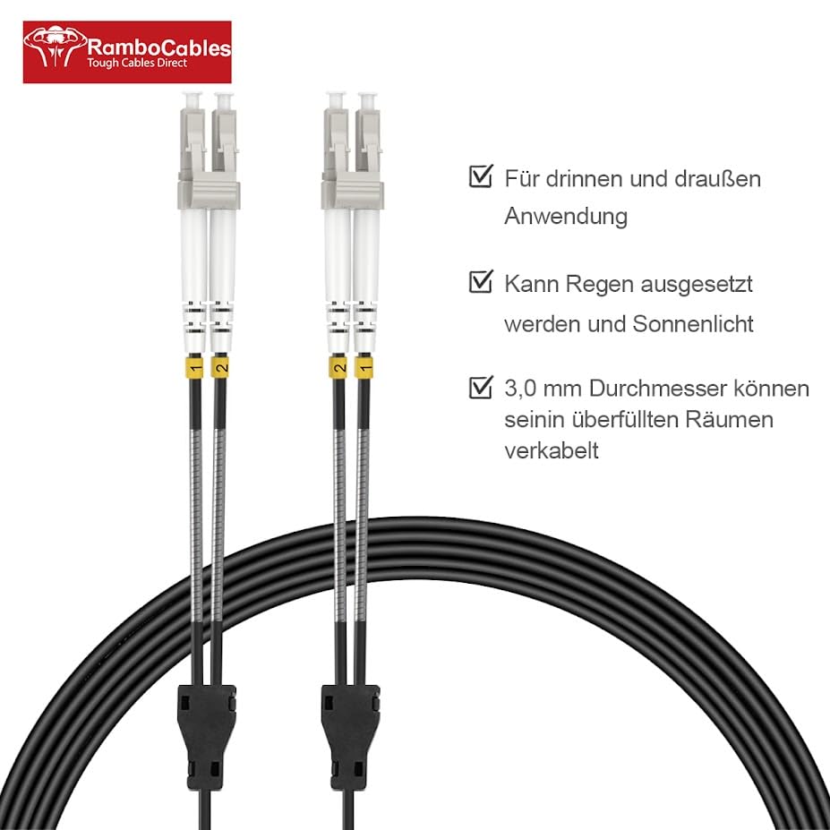 15m Gepanzerte Glasfaser-Kabel OM3 LC auf LC Duplex Multimode, LWL-Kabel für den Innen- und Aussenbe