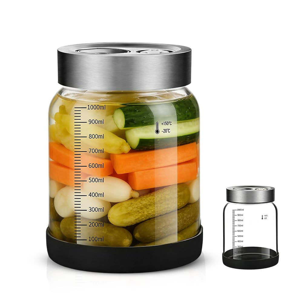 Fermentierglas mit Deckel, 1l Gärglas mit Entlüftungsventil, Fermentiergläser mit Gärventil, Gärglas