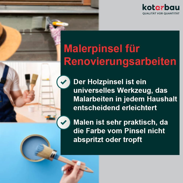 KOTARBAU® 20er Set Farbpinsel Mit Holzgriff Alle 76 mm Flachpinsel Beizen Lasur Farben Malerpinsel S