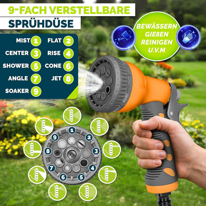 tillvex Schlauchtrommel Wasser mit Wandhalterung + Tragegriff | Schlauchaufroller mit Handbrause und