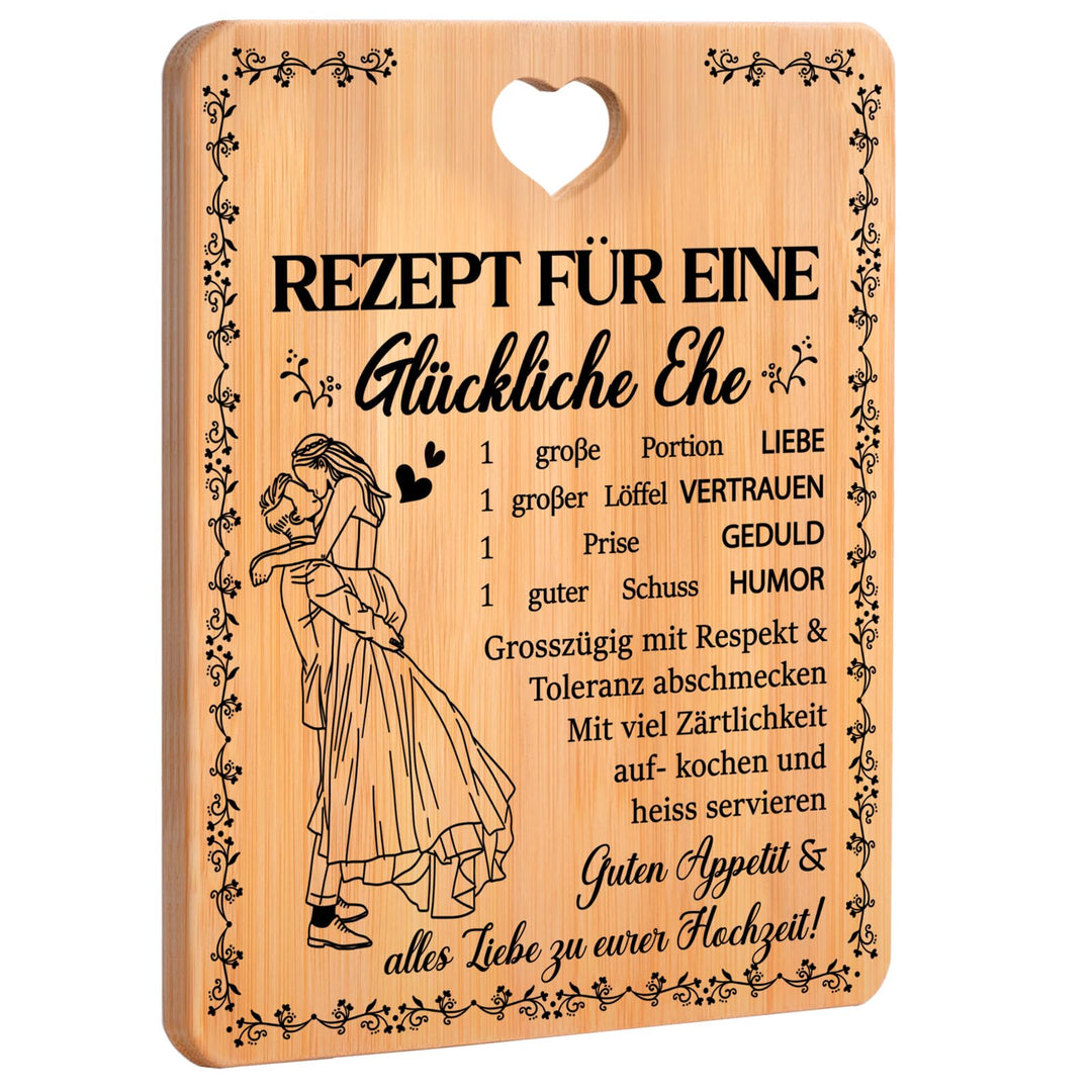 Hochzeitsgeschenke für Brautpaar, Hochzeitsgeschenk - Bambus Schneidebrett, “Rezept für eine Glückli