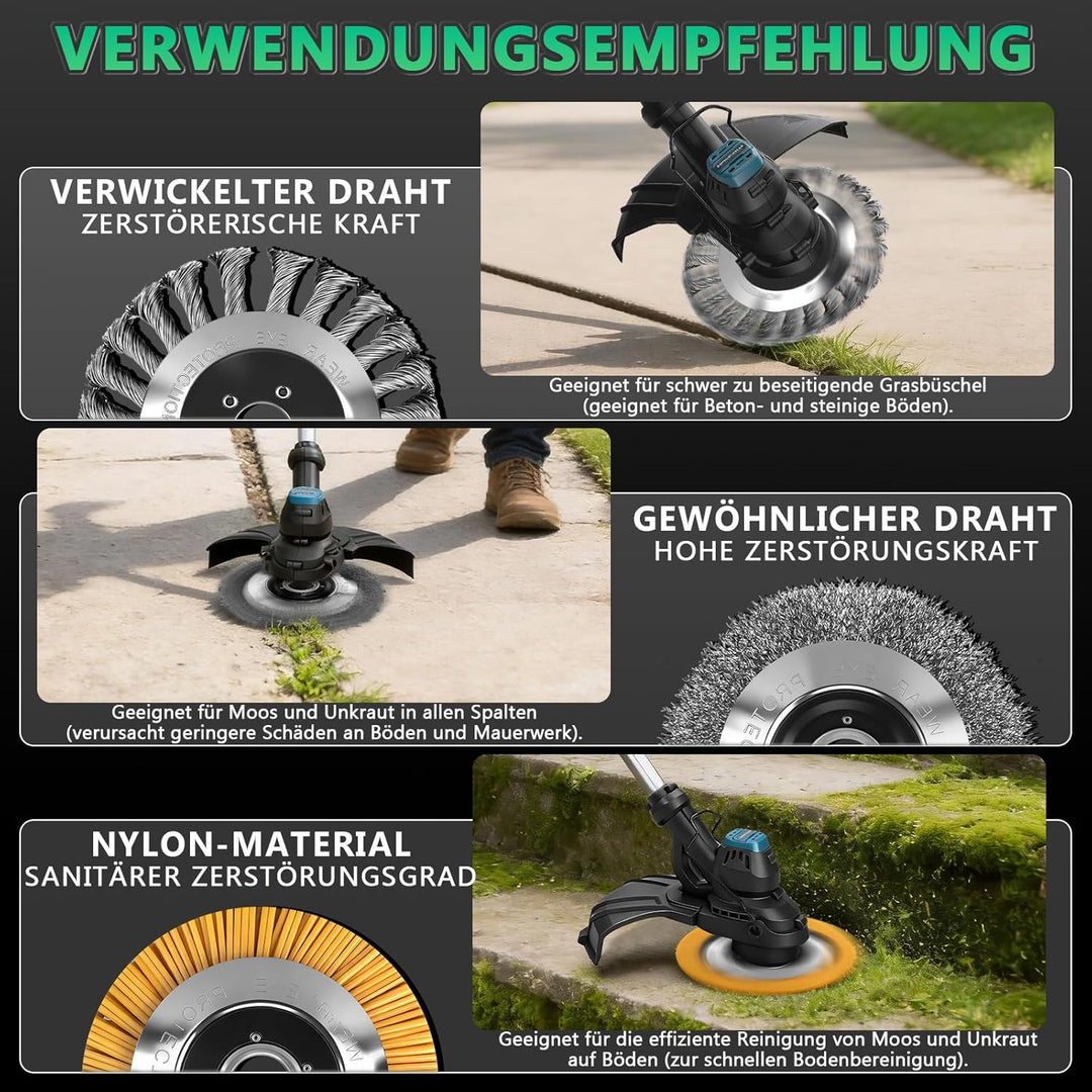 7-IN-1 Akku Rasentrimmer Kompatibel mit Makita Akkus 18V, 980W Bürstenloser Freischneider Akku mit 1