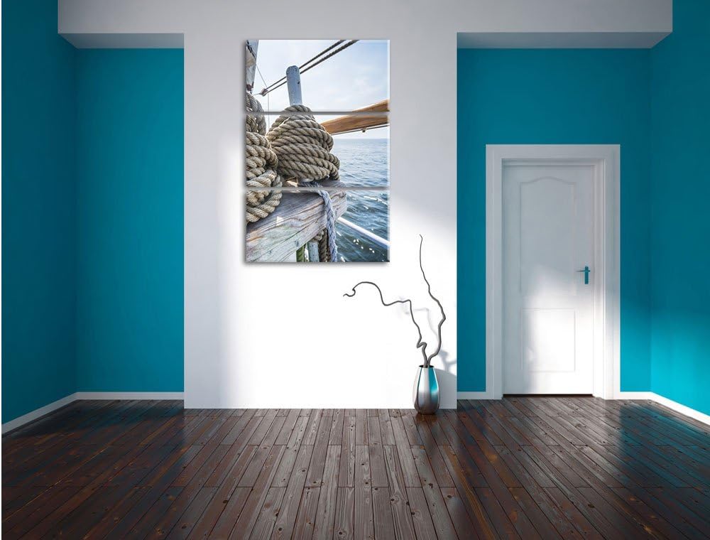 Pixxprint Tau Seil auf Schiff 3Teiler 120x80 cm Leinwandbild Wandbild Kunstdruck