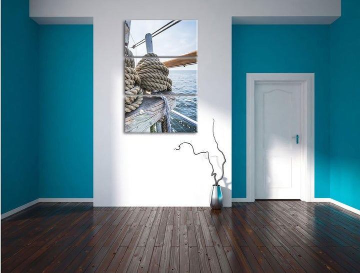 Pixxprint Tau Seil auf Schiff 3Teiler 120x80 cm Leinwandbild Wandbild Kunstdruck