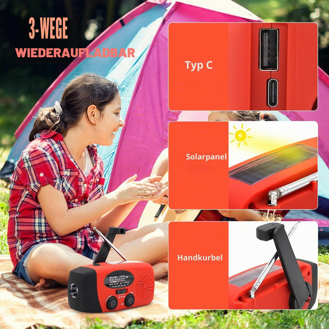 iRonsnow Notfall-Solarradio, tragbares Kurbelradio mit LED-Taschenlampe, wiederaufladbares 5000mAh-N