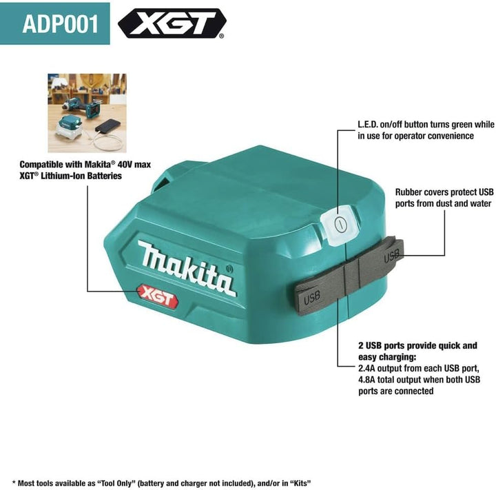 Makita DEAADP001G USB-Ladegerät mit Zwei Anschlüssen für XGT ADP001G