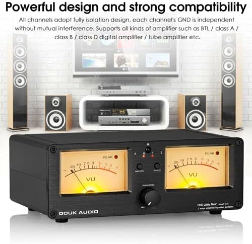 Dual Analog VU Meter Audio-Umschalter 2-Wege Verstärker/Lautsprecher Audio Switcher Box Amp Selector