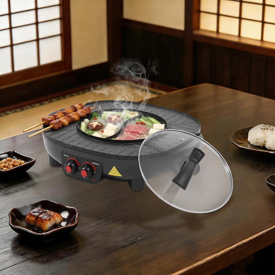 2000W Hot Pot Elektrischer, 2 in 1 Hotpot und Tischgrill für 5-6 Personen Electric Hot Pot Indoor Ko