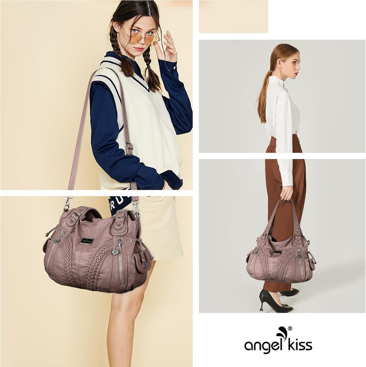 Angel Kiss Handtasche Damen Schultertasche Multifunktionale Umhängetaschen Wasserdicht PU Veganes Le
