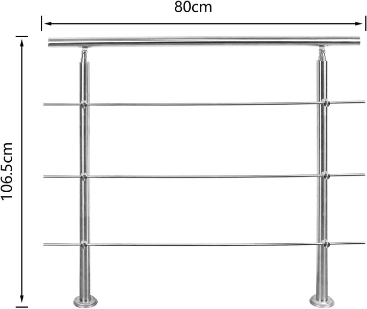 Edelstahl-Handlauf Geländer für Treppen Brüstung Balkon mit 3 Querstreben (80cm, 3 Querstreben) 80cm