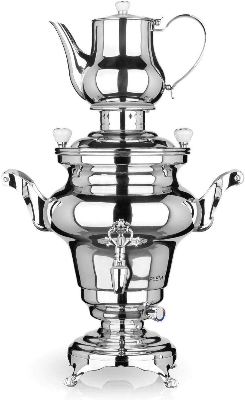 BEEM SAMOWAR Rebecca - 5 l, Teekocher elektrisch, Edelstahl, 5 l Wasserbehälter, 1,3 l Teekanne, Pri