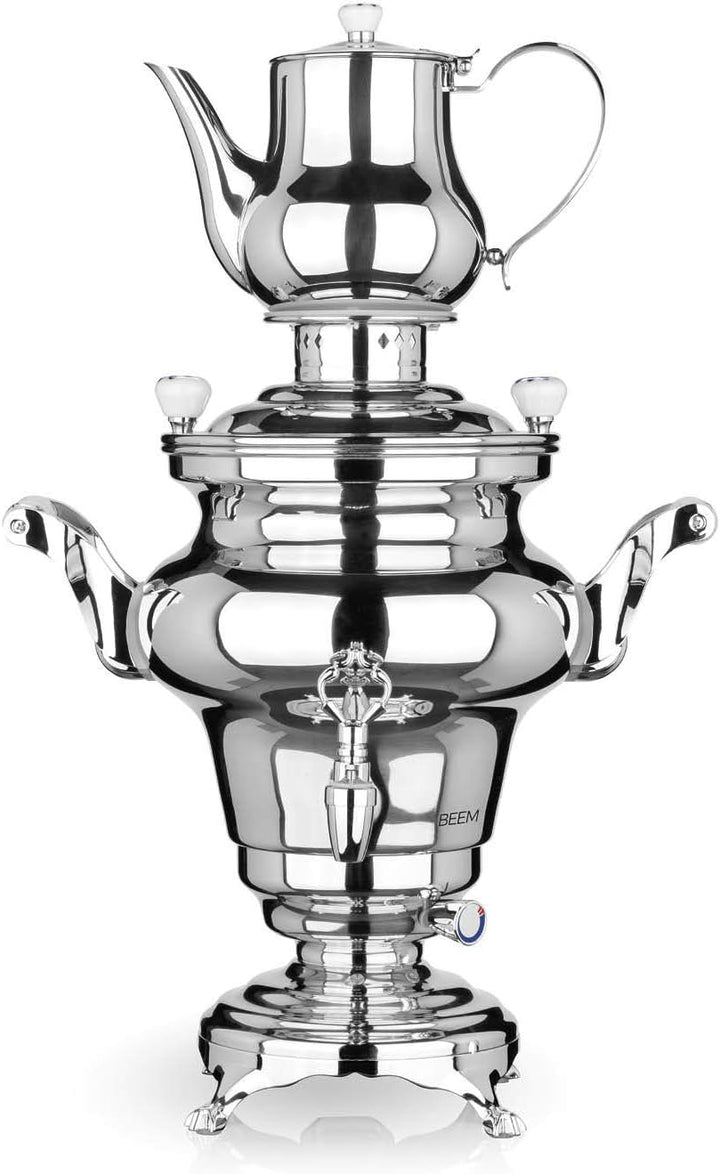 BEEM SAMOWAR Rebecca - 5 l, Teekocher elektrisch, Edelstahl, 5 l Wasserbehälter, 1,3 l Teekanne, Pri