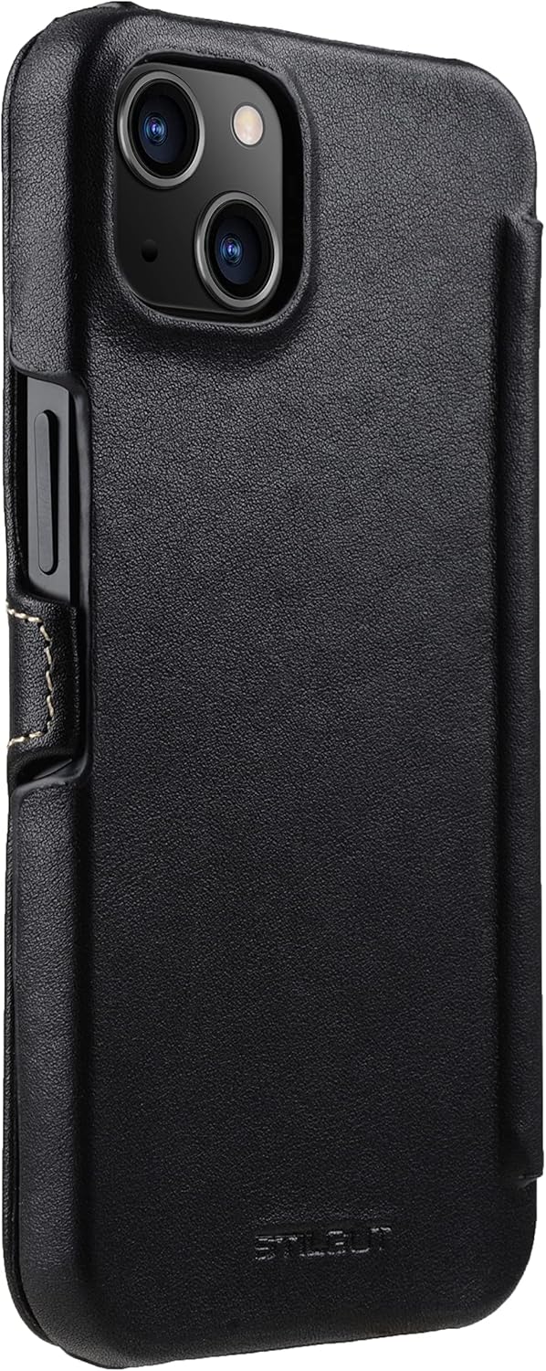 STILGUT Book Case kompatibel mit iPhone 13 Mini (5.4“) Hülle aus Leder mit Clip-Verschluss, Klapphül