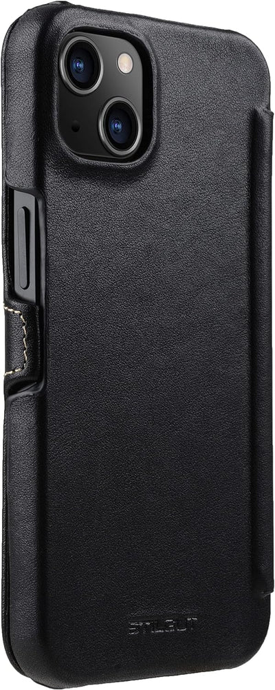 STILGUT Book Case kompatibel mit iPhone 13 Mini (5.4“) Hülle aus Leder mit Clip-Verschluss, Klapphül