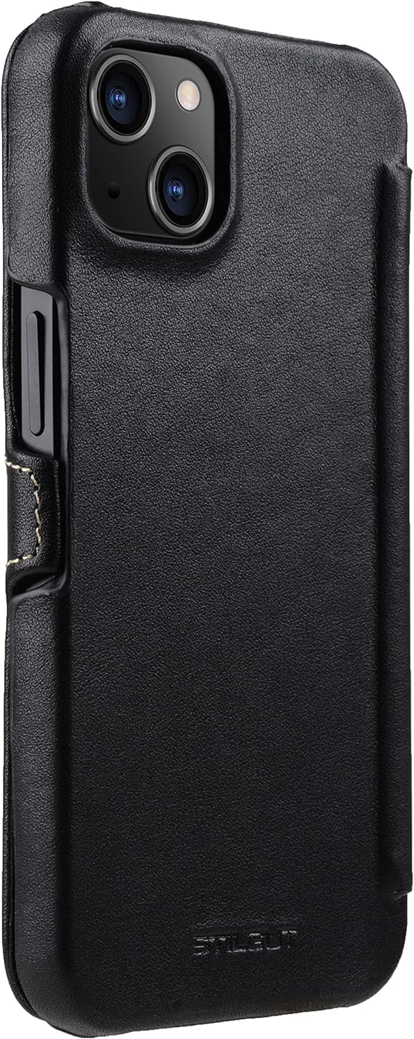 STILGUT Book Case kompatibel mit iPhone 13 Mini (5.4“) Hülle aus Leder mit Clip-Verschluss, Klapphül