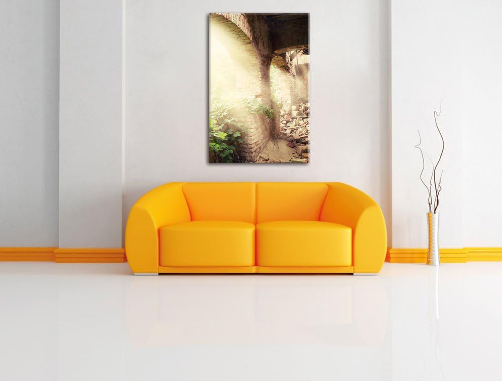 Pixxprint Alte Ruine, Format: 100x70 auf Leinwand, XXL riesige Bilder fertig gerahmt mit Keilrahmen,