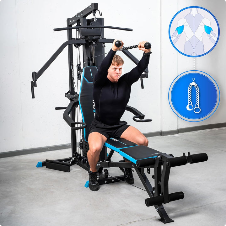 THUNDER Multifunktionale Kraftstation Home Gym Fitnessstation mit Kabelzug & Muskelaufbau Training Z