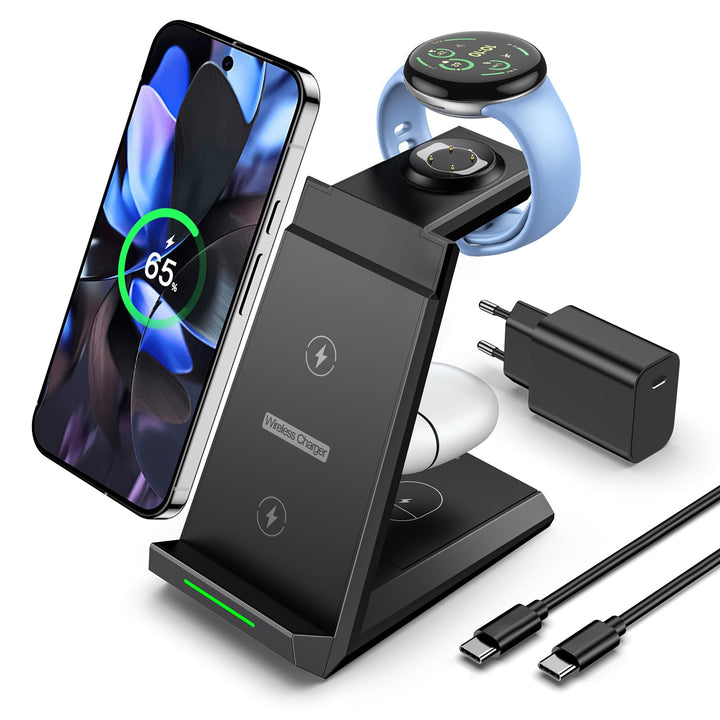 NANAMI induktive Ladestation für Google Pixel Watch 3/2/Fitbit Versa 4/3, 3 in 1 Wireless Charger fü