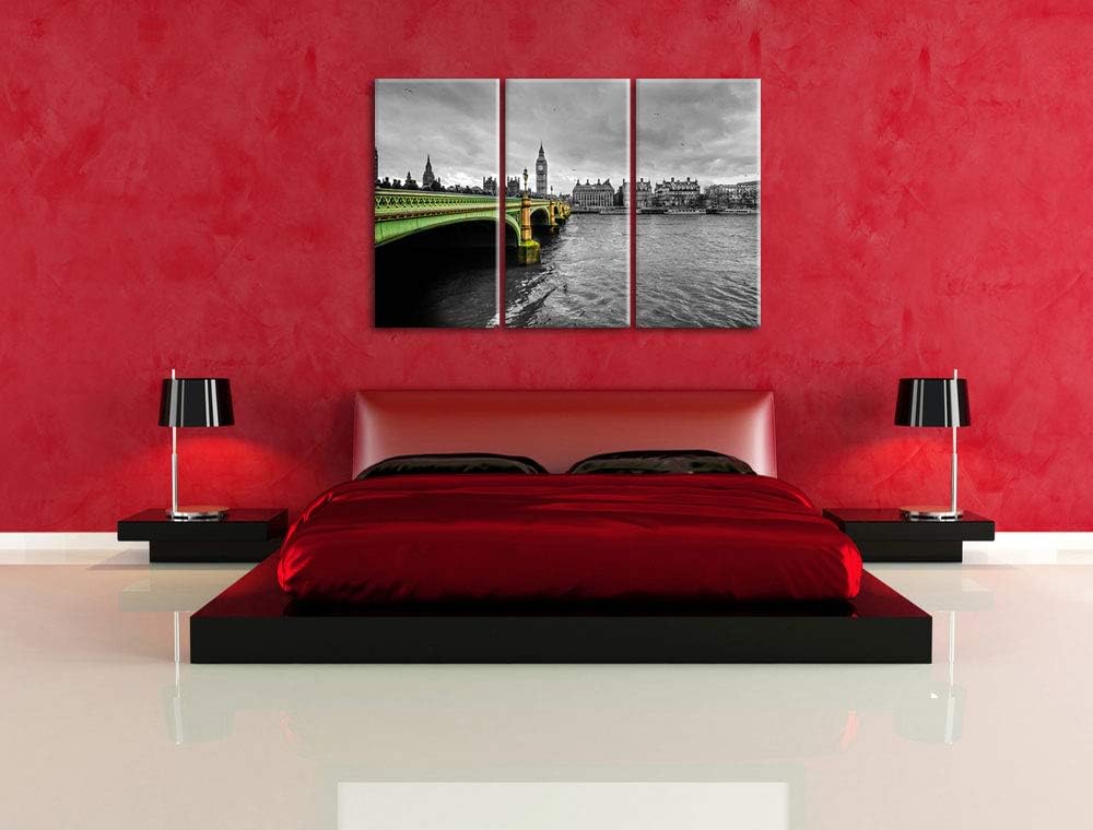 Skyline von London mit Themse und Big Ben schwarz/weiss 3-Teiler Leinwandbild 120x80 Bild auf Leinwa