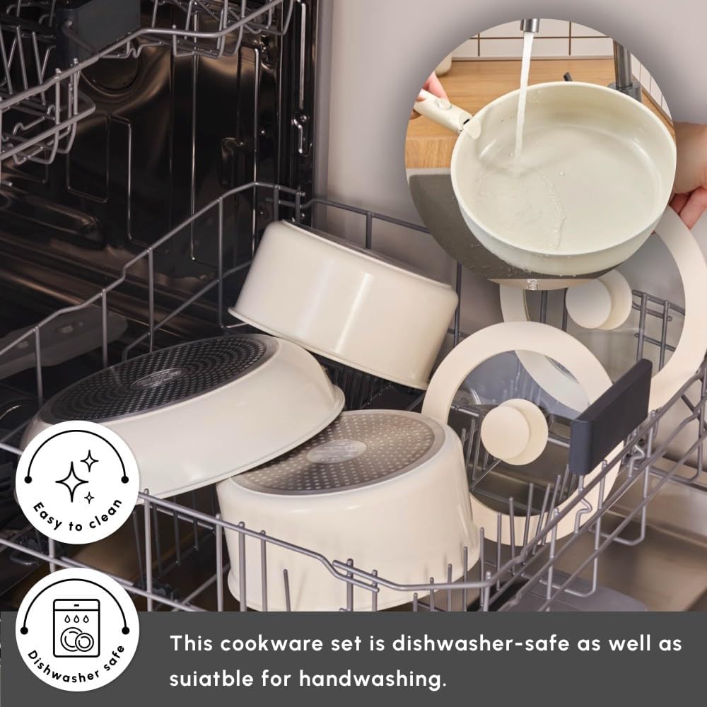 Karaca Comfort 6-tlg Keramik-Kochgeschirrset mit abnehmbaren Griffen, Ofen- und Herdgeeignet Topfset