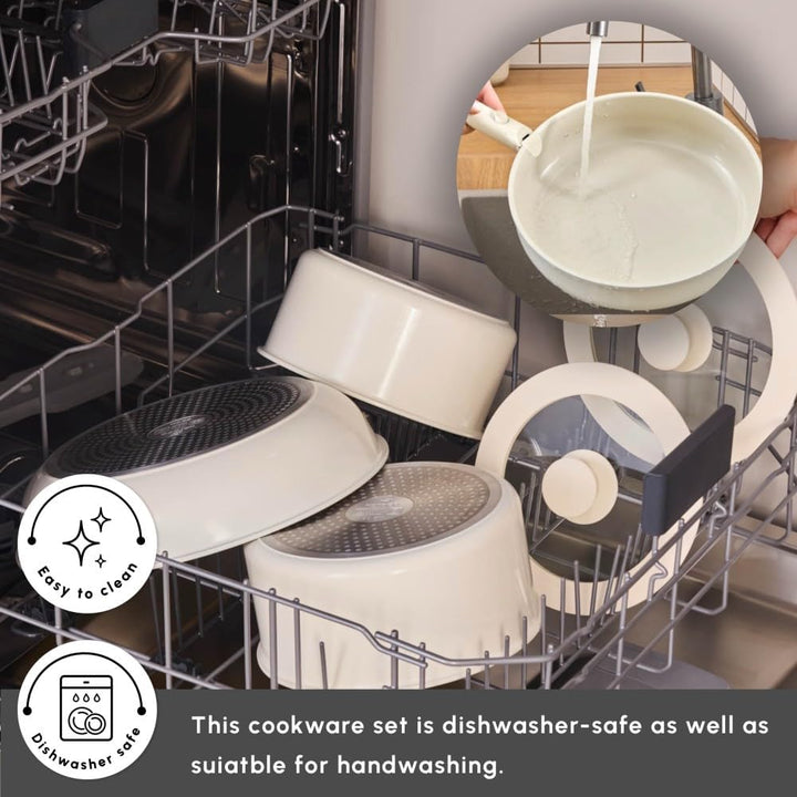 Karaca Comfort 6-tlg Keramik-Kochgeschirrset mit abnehmbaren Griffen, Ofen- und Herdgeeignet Topfset