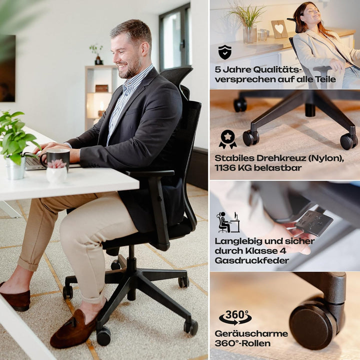 VALKENSTOL M2 Ergonomischer Bürostuhl 150 kg Schreibtischstuhl Ergonomisch [Max Bewegungsfreiheit] B