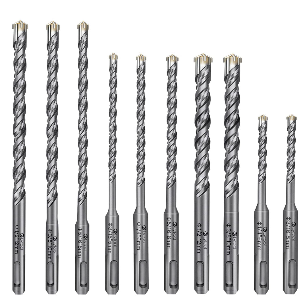 SDS-Plus-Bohrer-Set, Lytool 10 tlg Steinbohrer Hammerbohrer Betonbohrer Set Ø 5, 6, 8, 10, 12 mm (11