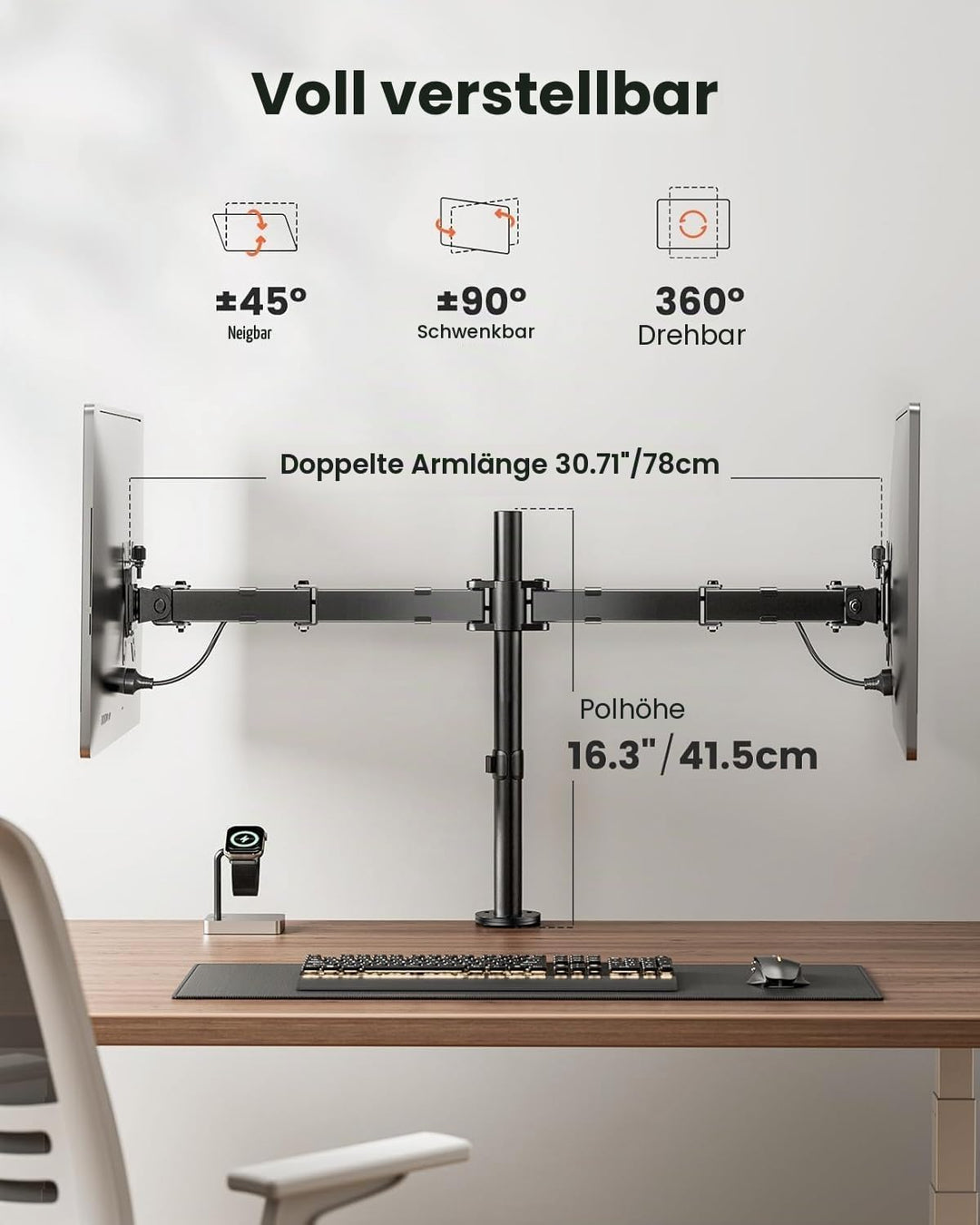 ErGear Monitor Halterung 2 Monitore für 13-32 Zoll Bildschirm, Bildschirmhalterung 2 Monitore Höhenv
