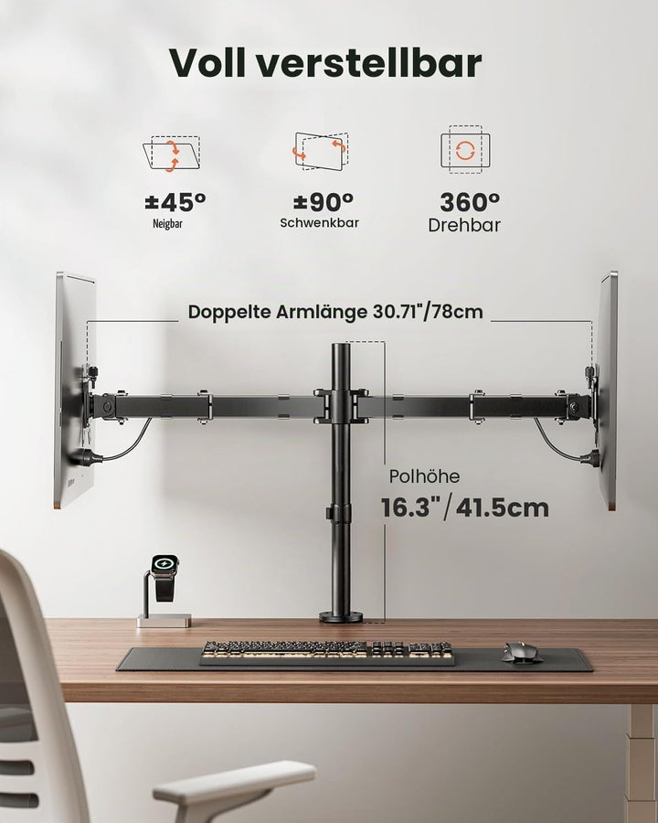 ErGear Monitor Halterung 2 Monitore für 13-32 Zoll Bildschirm, Bildschirmhalterung 2 Monitore Höhenv