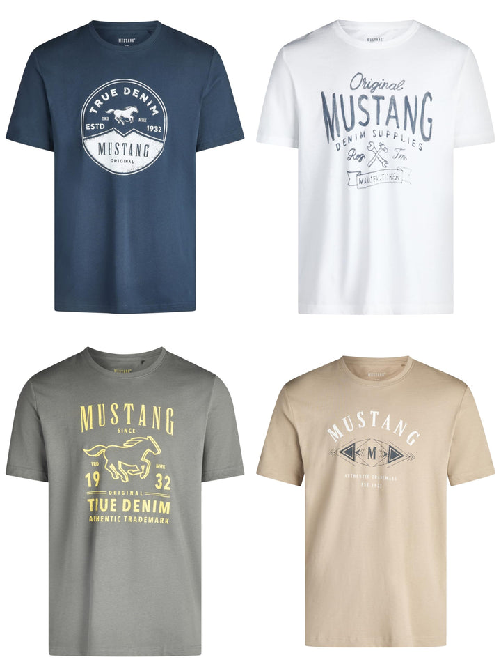 MUSTANG Herren T-Shirt 4er Pack Frontprint O-Neck Rundhalsausschnitt Kurzarm Regular Tee Shirt 100%