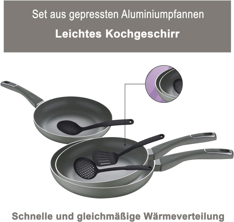 bmf-versand® Bratpfannen Set Induktion - Pfannenset 3 Bratpfannen Antihaftbeschichtet - Pfannen Alum