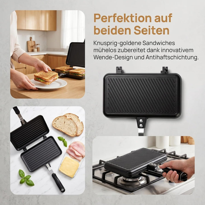 MAGICLULU Doppelseitige Sandwich Backform Antihaftbeschichtete Grillpfanne Mit Griff Toaster Xl Sand