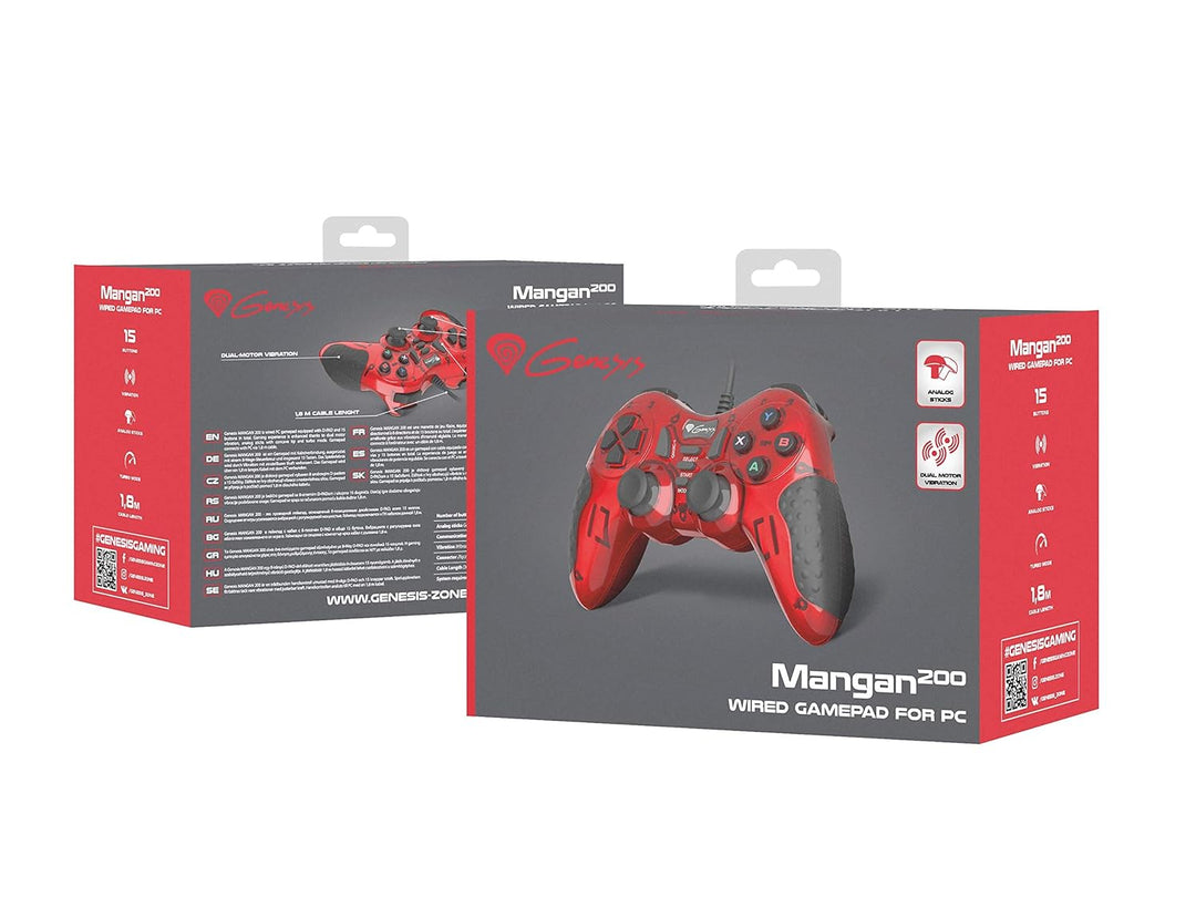 Genesis Mangan 200 Gamepad Controller PC USB Kabelgebunden mit 15 Tasten, und Force Feedback