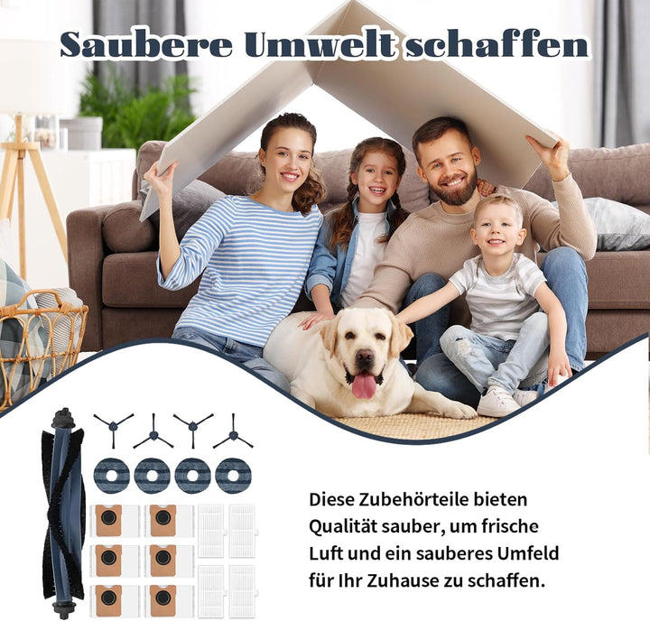 19 Stück Zubehörset für Eufy Omni C20 Saugroboter,1 Rollbürste, 4 Filter,4 Wischpads, 4 Seitenbürste