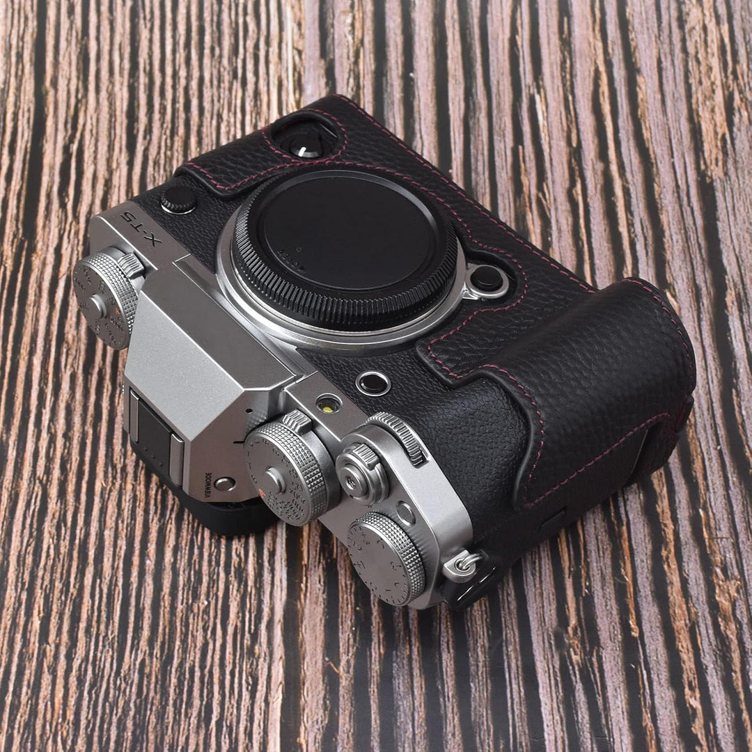 Rieibi Fuji XT5 Schutzhülle für Fujifilm X-T5 Digitalkamera, hochwertiges Echtleder, Halbtasche für