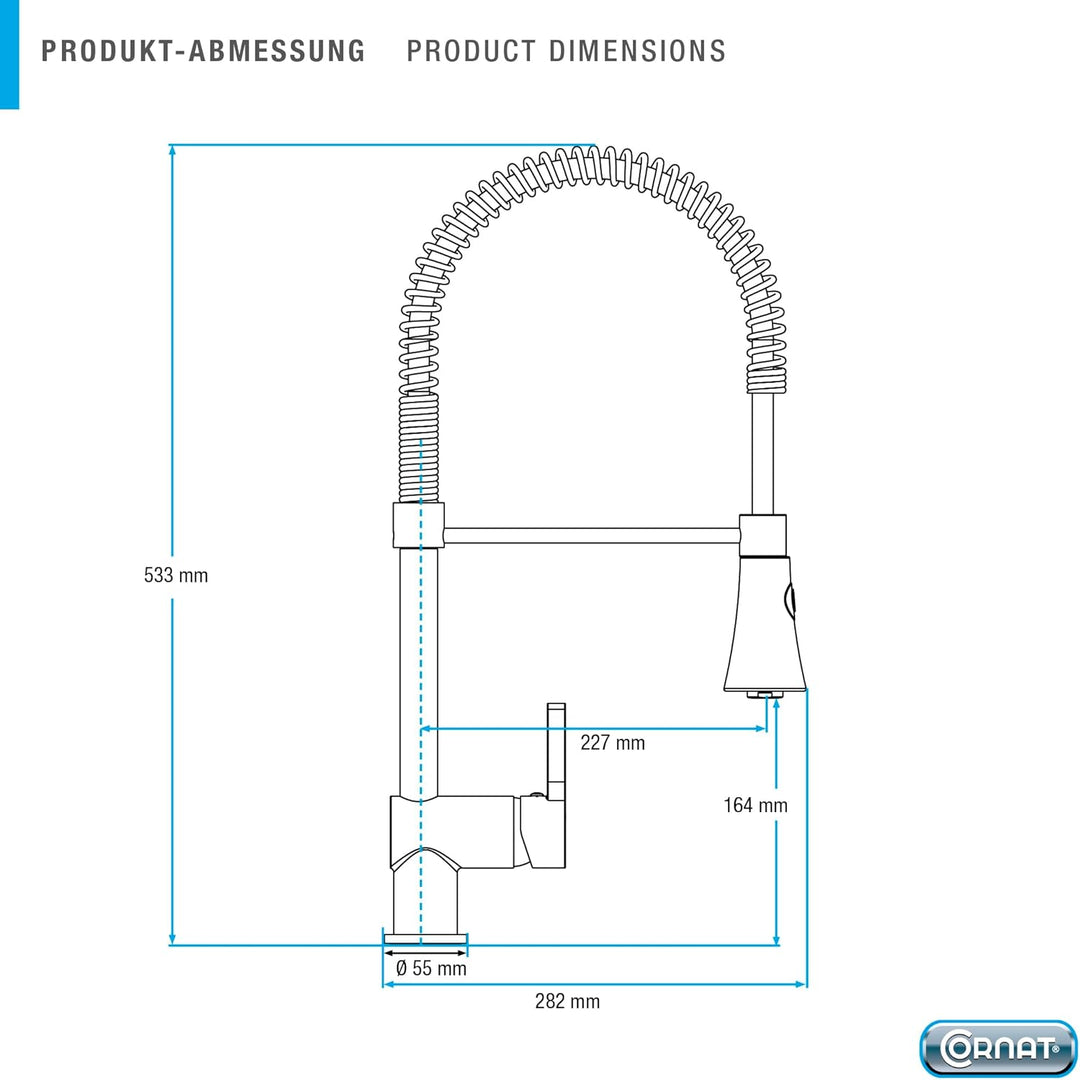 Cornat Spültisch-Einhebelarmatur "Fuerte" - Hochwertiger Messingkörper - verchromt - Flexibler Feder