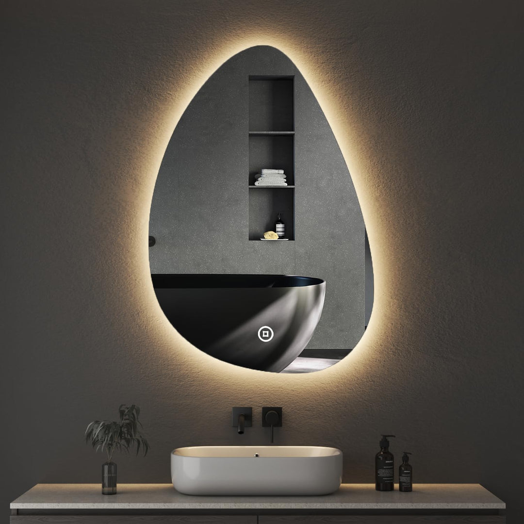Boromal Asymmetrischer Spiegel mit Beleuchtung LED Badspiegel mit Beleuchtung 55x80cm LED Spiegel mi