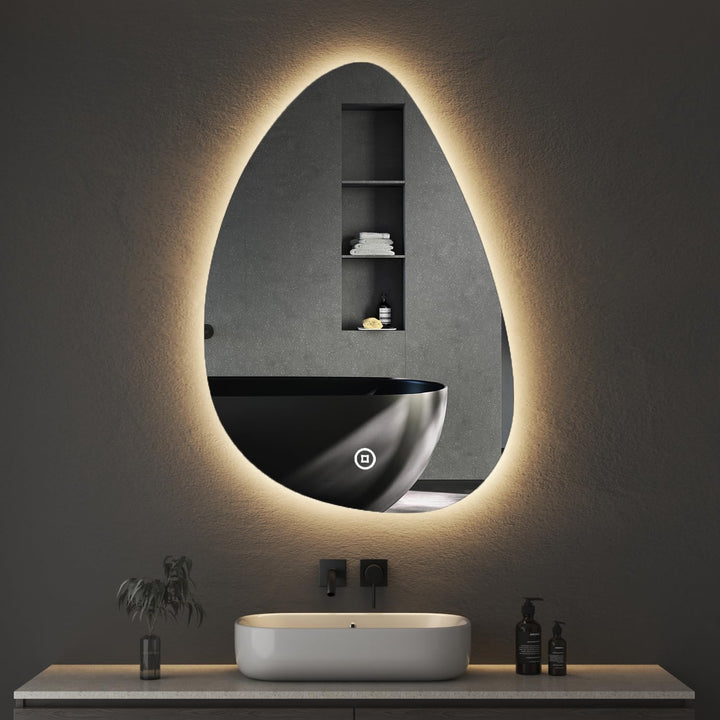 Boromal Asymmetrischer Spiegel mit Beleuchtung LED Badspiegel mit Beleuchtung 55x80cm LED Spiegel mi