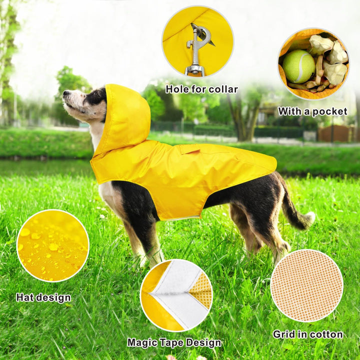 Idepet Regenmantel für Hunde mit Kragenloch Wasserdicht Reflektierend Winddicht Poncho Regenjacke mi