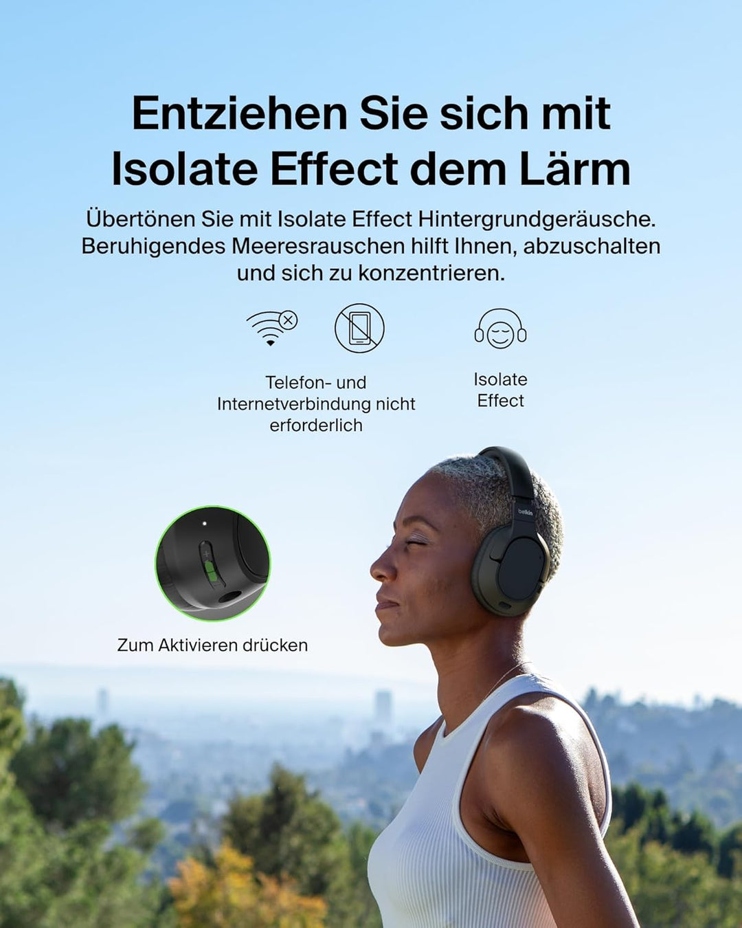 Belkin SoundForm Isolate Noise Cancelling Kopfhörer kabellos Bluetooth Kopfhörer, Headset mit Mikrof