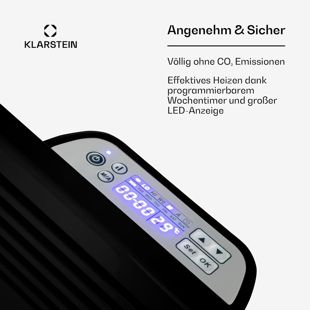 Klarstein Elektroheizung, Konvektor-Heizung Freistehend oder Wandmontage, Energiesparend, Erkennung