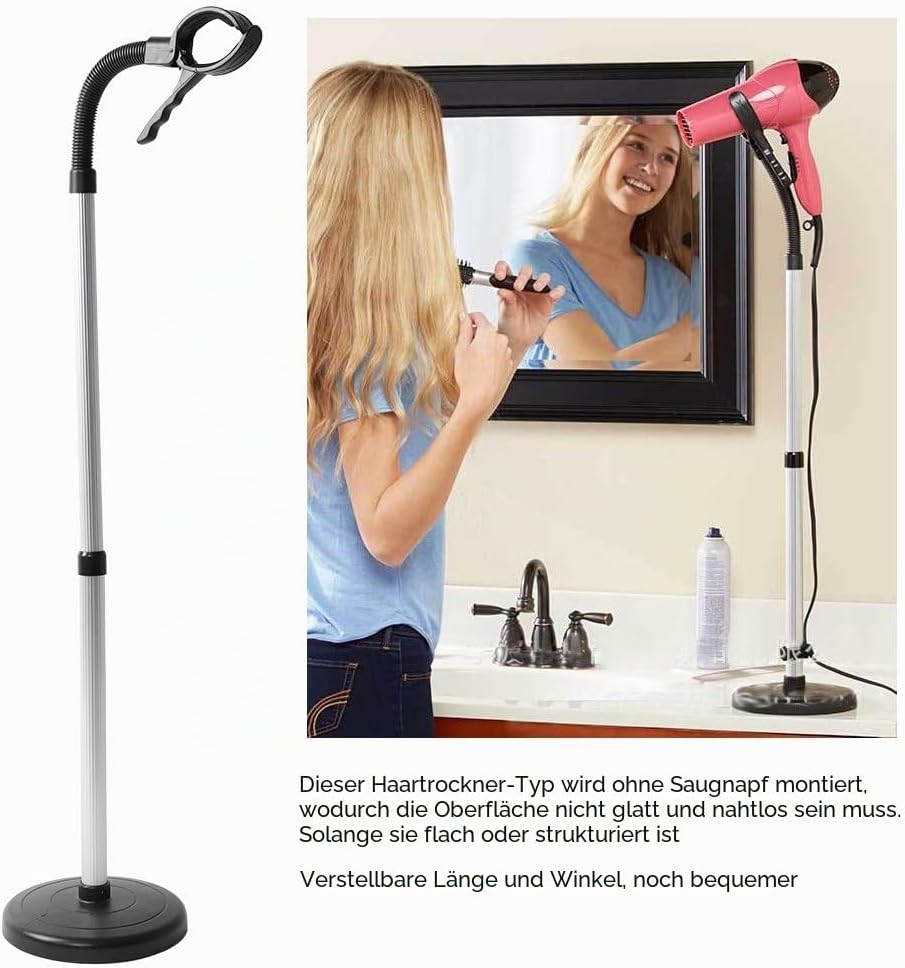 Dioche Haartrocknerhalter 360 Grad Einstellbar Haartrockner Halter Edelstahl Handfrei Abnehmbar Saug