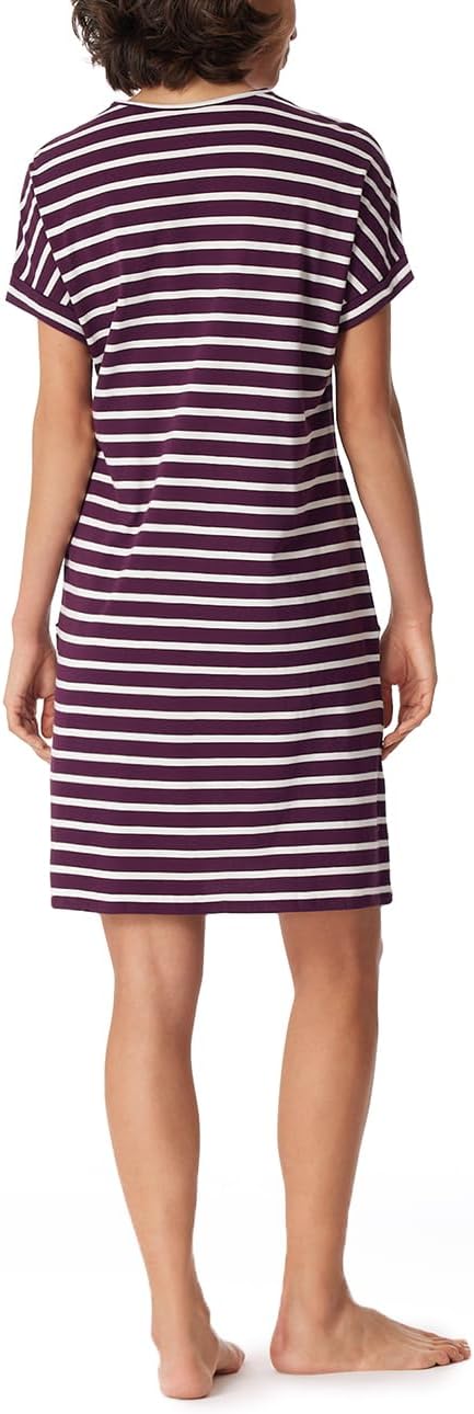 Schiesser Damen Nachtemd Kurzarm mit Taschen - Nightwear 40 Pflaume Gestreift, 40 Pflaume Gestreift