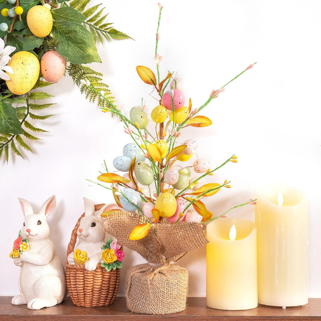 VALERY MADELYN 38cm Ostereierbaum mit Licht, Bunte Eier Zweig Baum Dekorationen mit LED Lichtern und