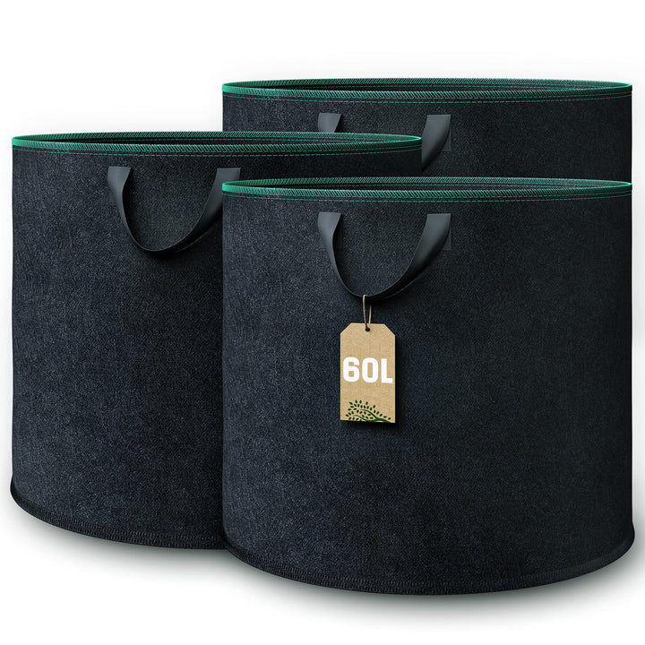 GardenGloss® Pflanzsack (3 Stück) - 60L Pflanztasche aus Vliesstoff - Pflanzentasche für Kartoffeln,